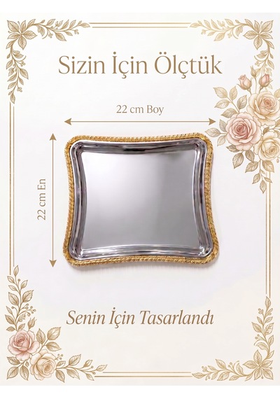 Mina Söz Nişan Ve Kahve Sunum Tepsisi Gold İtalyan Burgu Çerçeveli Ayna Tabanlı Çeyizlik Tepsi Altın - Gold