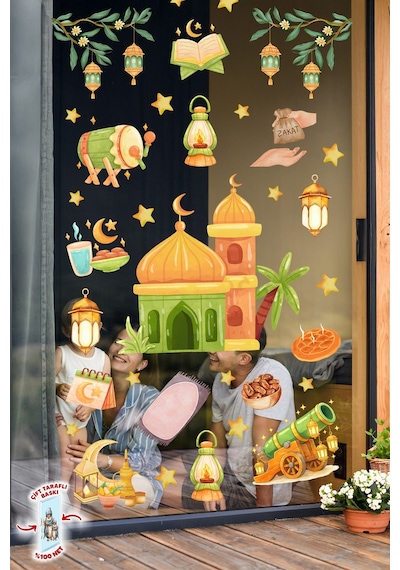 Çift Taraflı Ramazan Cam Sticker Seti Çocuklar İçin Eğitici Ramazan Pencere Süsü Ve Cam Dekoru Dijital Baskı
