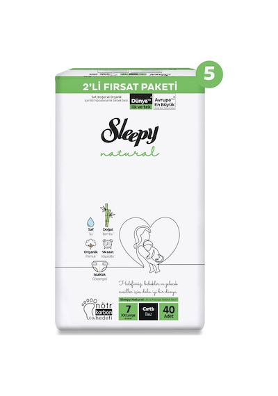 Sleepy Natural 2'li Ultra Fırsat Paketi Bebek Bezi 7 Numara 200 Adet 5'li