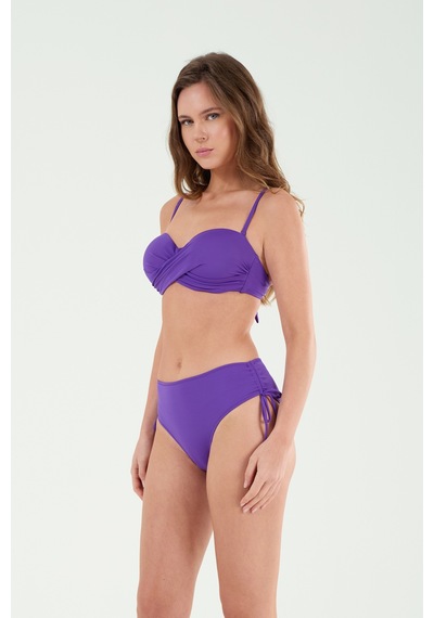 Louren Kadın Mor Sırt Bağlamalı Kaplı Balenli Straplez Bikini Takımı Mor