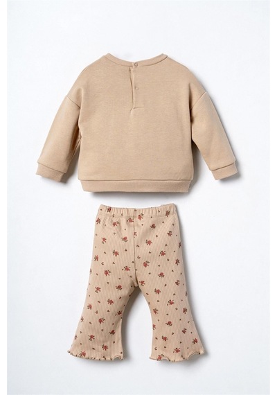 U.S. Polo Assn. U.s Polo Assn Kız Bebek Sweatshirt Tayt Takım Bej Usb3251
