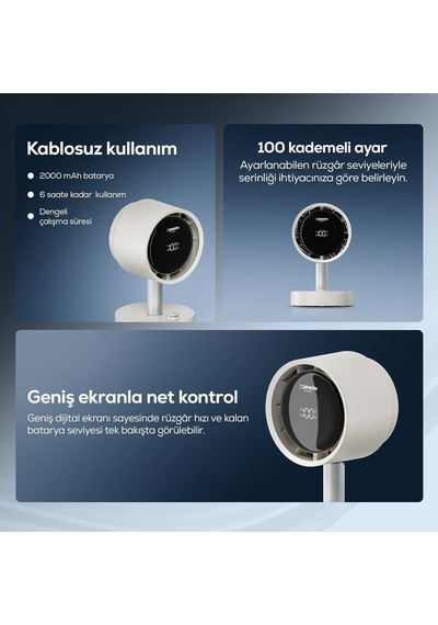 Xenon Smart Taşınabilir Masaüstü Fanı / 100 Kademe Otomatik Salınım Dijital Ekran 2000mah Usb-c X6114