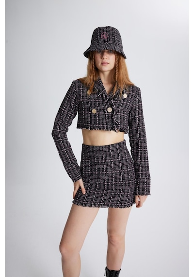Holly Lolly Tüvit Kumaş Mini Tweed Etek Siyah