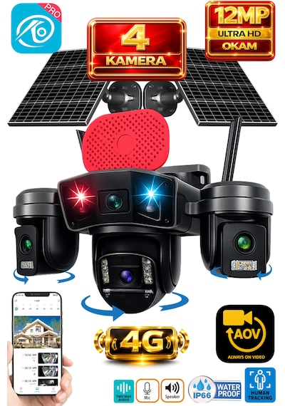 O-kam Ok336 Premium Serisi 12mp 4 Kameralı 4g Çift Solar Panel Gece Görüş 1 Yıl Turkcell +128gb Hafıza