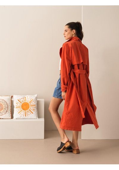 Xint Kiremit Keten Karışımlı Oversize Trençkot 290429