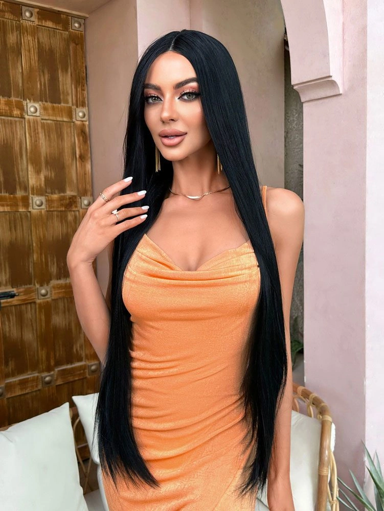 Siyah Ekstra Uzun Boy Tül Peruk - Rxlu-463065 Renkli