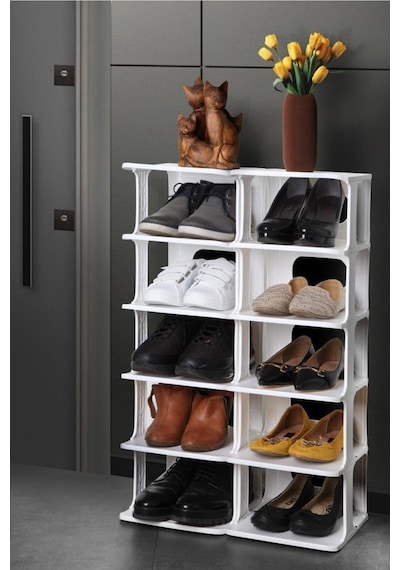 Lüx Yeni Model Modern 5 Katlı Ayakkabılık Beyaz Renk Portatif Ayakkabı Standı 5 Katlı