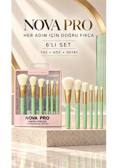 Nova Pro Face + Cheek 6 Lı Makyaj Fırçası Seti Yüz, Göz Ve Detay Fırçaları