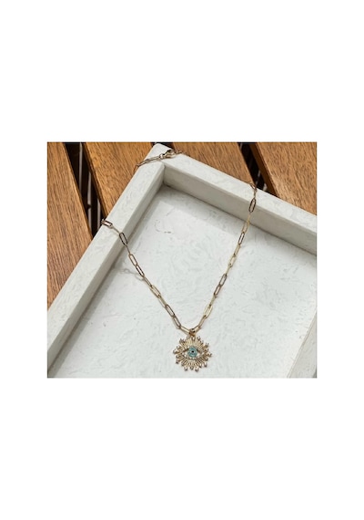 Lunarie Göz Figürlü Nazar Vintage Kolye 14k Gold Çerçeve Işınsal Altın