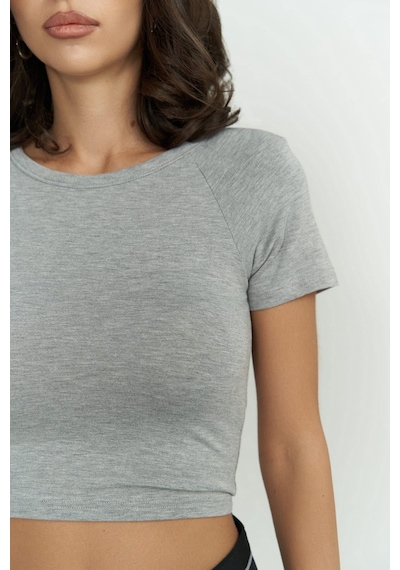 Mai Collection Mai Studios Co. Perla Vatkalı Gri Crop Bluz Gri