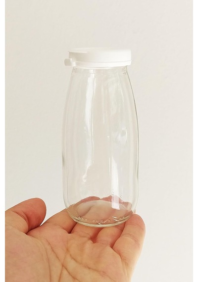 250 Ml Şeffaf Sürahi Süt, Ayran, Su, Limonata, Meşrubat Şişesi 250 Cc Yırtmalı Kapaklı Cam Şişe