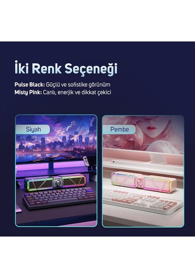 D-base 30w Masaüstü Bluetooth Gaming Hoparlör, Rgb Işıklı, Çift Portlu 35w Hızlı Şarj, Usb/aux/bluetooth6.0 Pembe