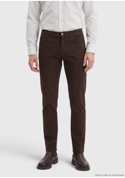 Ramsey Kahverengi Dokuma Slim Fit Casual Pamuk Karışımlı Pantolon