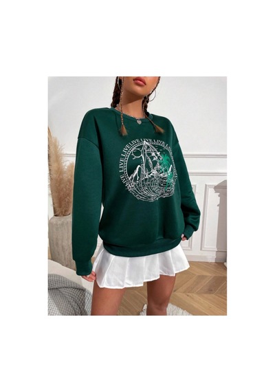 Tarzsokak Haki Live Özel Renkli Oversize Bisiklet Yaka Pamuklu Sweatshirt Haki