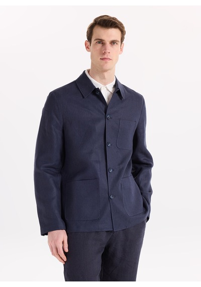 Fabrika Lacivert Erkek %100 Keten Ceket F6sm-ckt 2549