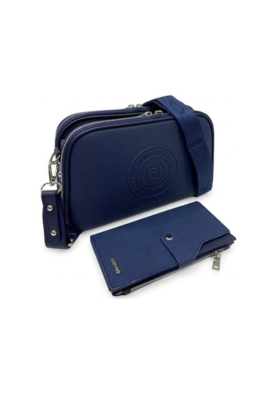 Just Polo Kadın Çift Fermuarlı Günlük Kullanıma Uygun Lüks Spor Çantası Ve Cüzdanı Ebat: 27x17 Cm Lacivert