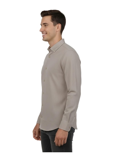 Advante Erkek Spor Slim Fit Uzun Kol Petek Fitilli Gömlek Bgl-st04824 Bej