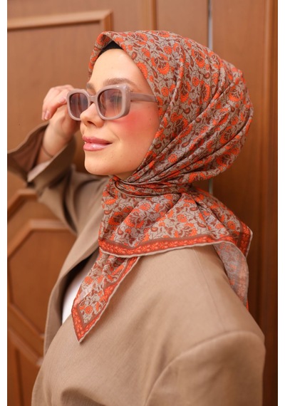 Silk Home Soft Eşarp 73077-21 Gri, Parlak Turuncu, Kiremit Bordo
