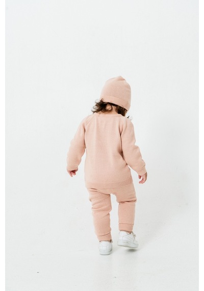 Babyhola Unisex Triko Saç Örgülü Alt Üst Bere 3'lü Takım 22108 Pembe