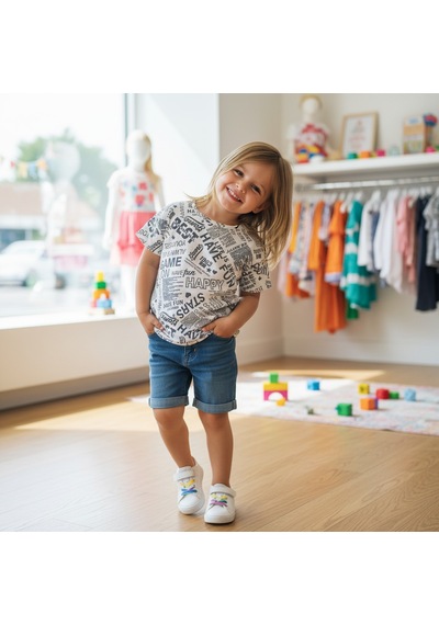 Bonbon Çocuk Beyaz Baskılı Tshirt Cb1023