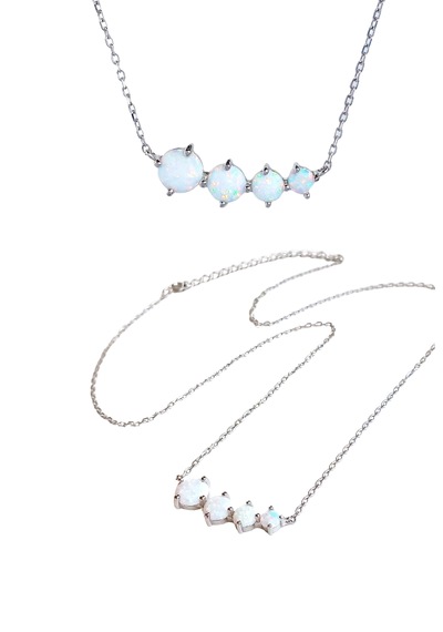 Luna Luster 925 Ayar Gümüş Beyaz Opal Doğal Taşlı Kolye Küpe Kadın Set Sevgililer Günü Hediye Beyaz