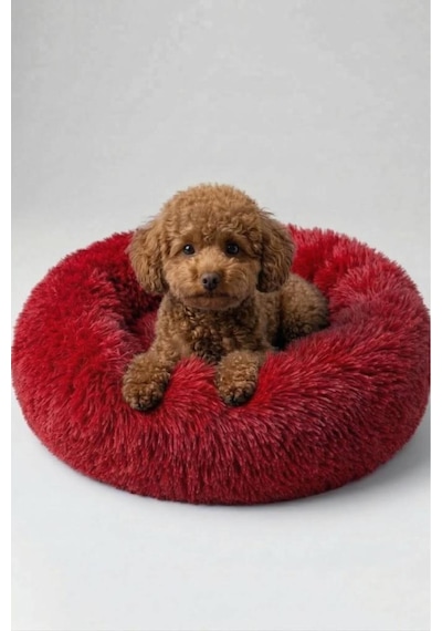United Colors Of Benetton Bntmkt-0012-rd Uzun Kürklü Donut Kedi&köpek Yatağı Kırmızı 45 Cm