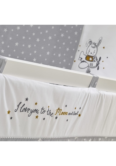 Meltem Kids Kral Anne Yanı Ahşap Sallanır Beşik 60 x 120 CM (Beyaz - Moon) Gri