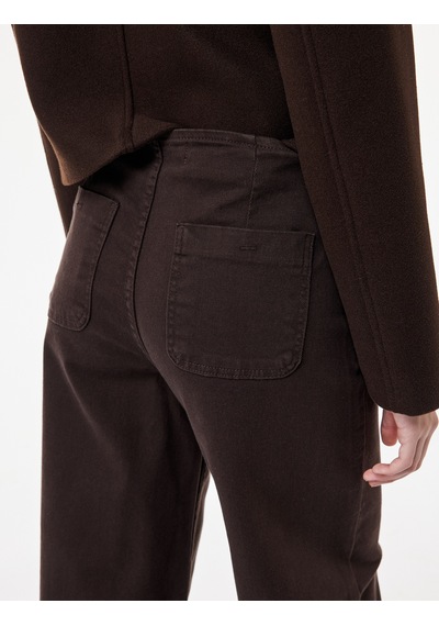 Koton Pamuklu Düğmeli Cepli Yüksek Bel Jean Pantolon - Culotte Jeans Koyu Kahverengi 7wal40011mw Koyu Kahve