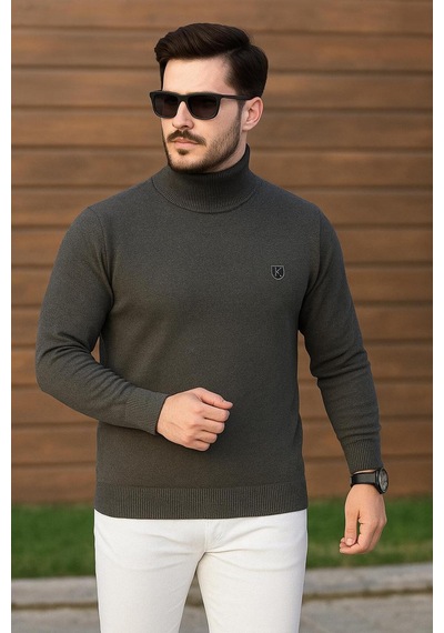 Kemal Ekinci Balıkçı Yaka Çelik Örgü Kazak Koyu Gri