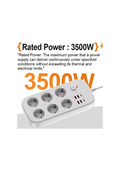 Termal Akım Korumalı 6'lü Priz 4x Usb 2x Type-c Çıkışlı Grup Priz Çoğaltıcı 3500w Siyah 2 M