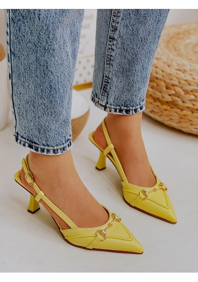 Ervanın Butiği Sarı Deri Moss Toka Detay Kadın Stiletto-3650