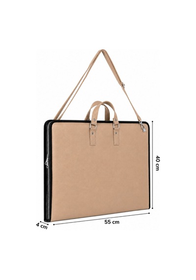 40x55 Cm Suni Deri Saplı Ve Askılı Resim Proje Çantası Camel 35x50 Cm Uyumlu, Cepli