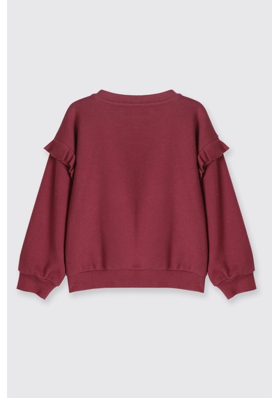 Panço Kız Çocuk Fırfır Detaylı Mürdüm Sweatshirt Mor