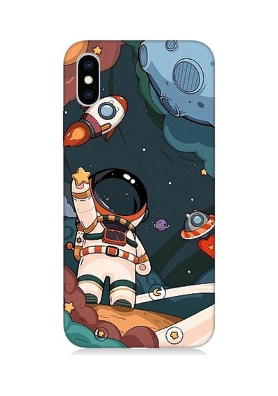 Apple Uyumlu iPhone Xs Max Sevimli Astronot Uzay Macerası Desenli Silikon Kılıf