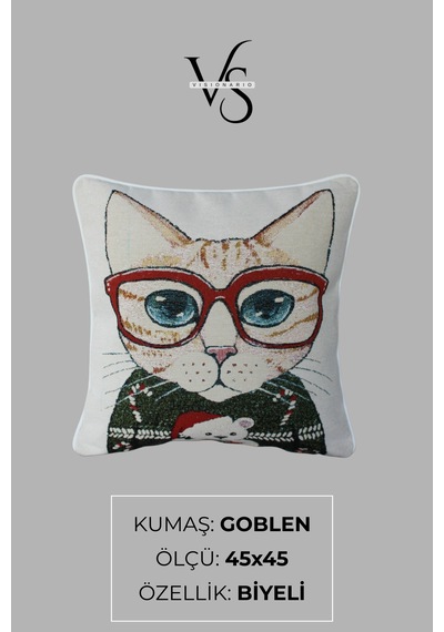 Kırlent Kılıfı Goblen Dokuma Kumaş - 45x45cm Çift Taraflı Biyeli Dekoratif Kırlent Kılıfı - Vs-0050 Çok Renkli