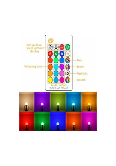 Uzaktan Kumandalı Rgb Led Ampul 9watt E27 Tasarruflu Dimmerli Led Lamba 16 Ton Diğer