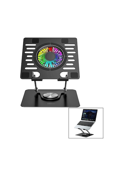 Katlanabilir Laptop Stand Metal - Soğutucu Fan Rgb Işıklı 360 Dönebilen Fan 2 Usb Soket 5570