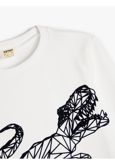 Koton Dinozorlu Sweatshirt Şardonlu Uzun Kollu Bisiklet Yaka Ekru 5wkb10220tk Ekru