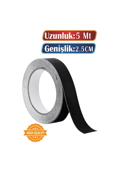 Merdiven Zemin Kaydırmaz Bant Yapışkanlı Kaymaz Bant Siyah 2.5 Cm X 5 Metre