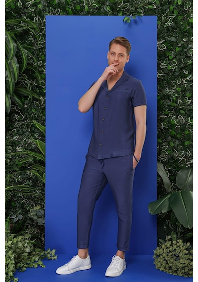 Efor G 1549 Slim Fit İndigo Klasik Gömlek Indigo