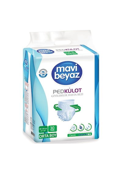 Mavi Beyaz Ped Emici Külot Hasta Bezi M Orta 90 Adet
