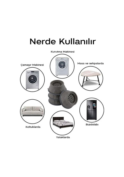İbico Çamaşır Makine Titreşim Önleyici Ayak 4 Adet Büyük Antrasit Gri - 24'li Paket Diğer