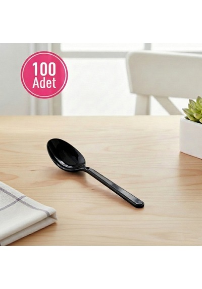 100 Adet Siyah Plastik Lüx Parti Kaşığı