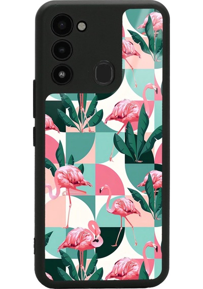 Tecno Spark 8c Retro Flamingo Duvar Kağıdı Tasarımlı Glossy Telefon Kılıfı Çok Renkli