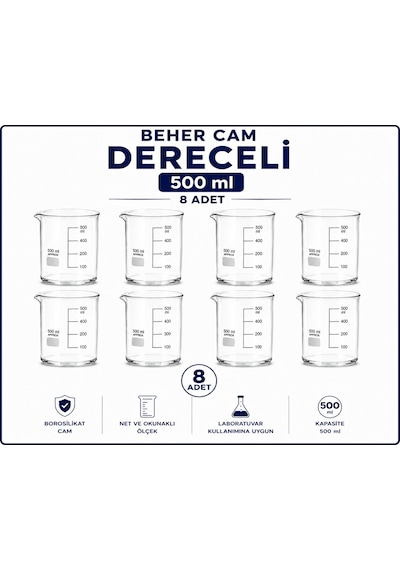 Beher Cam Dereceli 500 ml 8 Adet