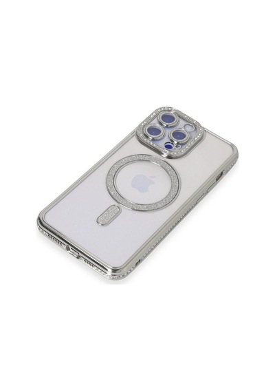 Apple İphone Uyumlu 15 Pro Kılıf Joke Simli Magneticsafe Kılıf - Gümüş Çok Renkli