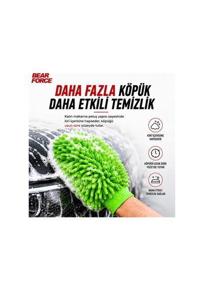 Robeve Bear Force 3 Ü 1 Arada Makarna Peluş Mikrofiber Araç Yıkama Eldiveni Böcek Temizleme Yüzeyli, Çiziksiz Oto Yıkama Eldiveni, Yüksek Köpük Tutucu Kir Hapsedici Mikrofiber Temizlik Eldiveni