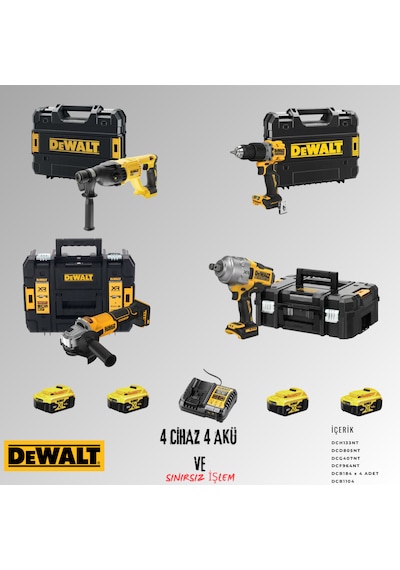 Dewalt DCH133NT + DCD805NT + DCG407NT + DCF964NT 4 Adet 5 Amper Akü + Şarj Aleti Set