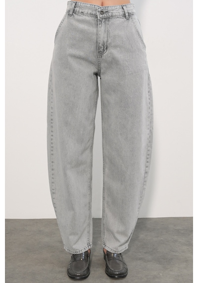 Bigdart 6689 Kadın Yüksek Bel Baggy Kot Pantolon - Gri
