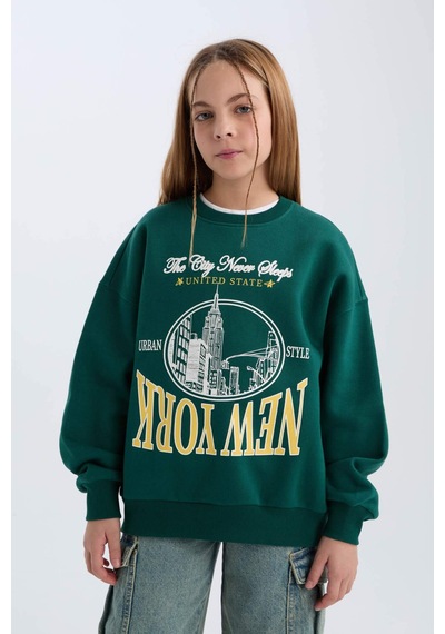 DeFacto Kız Çocuk Oversize Geniş Kalıp Bisiklet Yaka Baskılı Sweatshirt D7045A824WNGN1116 Yeşil DeFacto Kız Çocuk Oversize Geniş Kalıp Bisiklet Yaka Baskılı Sweatshirt D7045A824WNGN1116 Yeşil